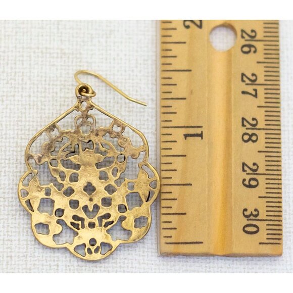 Vintage Gold Tone Abstract Floral Elegant Dangle Earrings - D1 - Picture 2 of 2